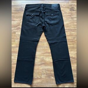 TRUE RELIGION RICKY Mens Flap Pockets Straight Black Denim Jeans Pants 38 x 33